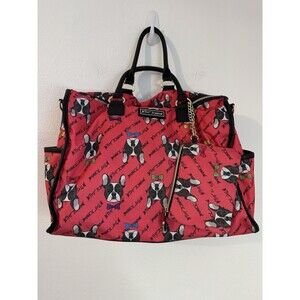 BETSEY JOHNSON Bag Iconic Bulldog Large Duffle +Card/Coin  Wallet Pink EUC